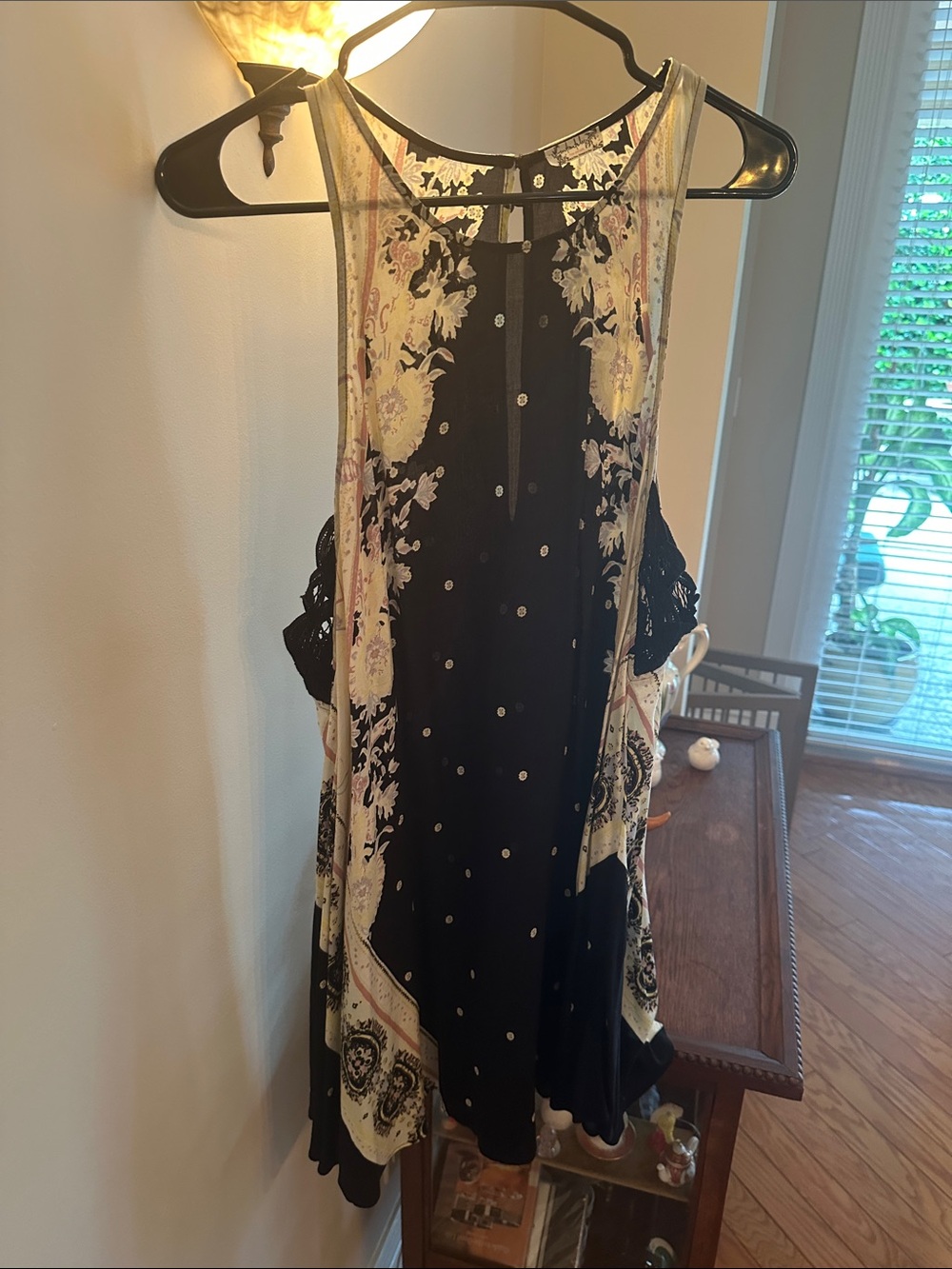 Free People Black Floral Asymmetrical Lace-Accent Dress
